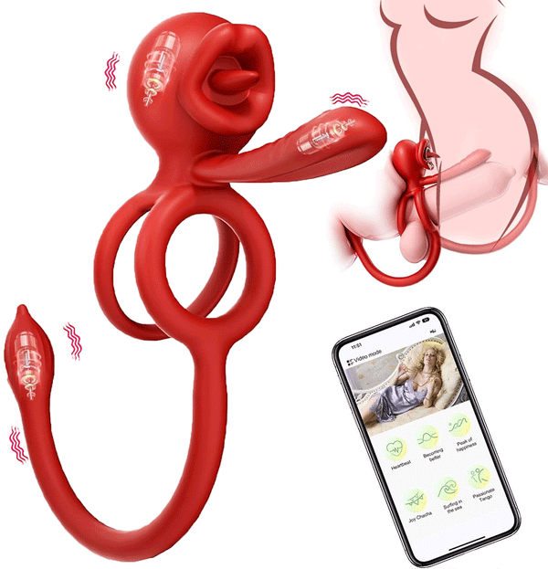💥2026, Sensiring - 3-in-1 Vibrating Cock Ring With Tongue Licking Stimulator & App Control Nighty
