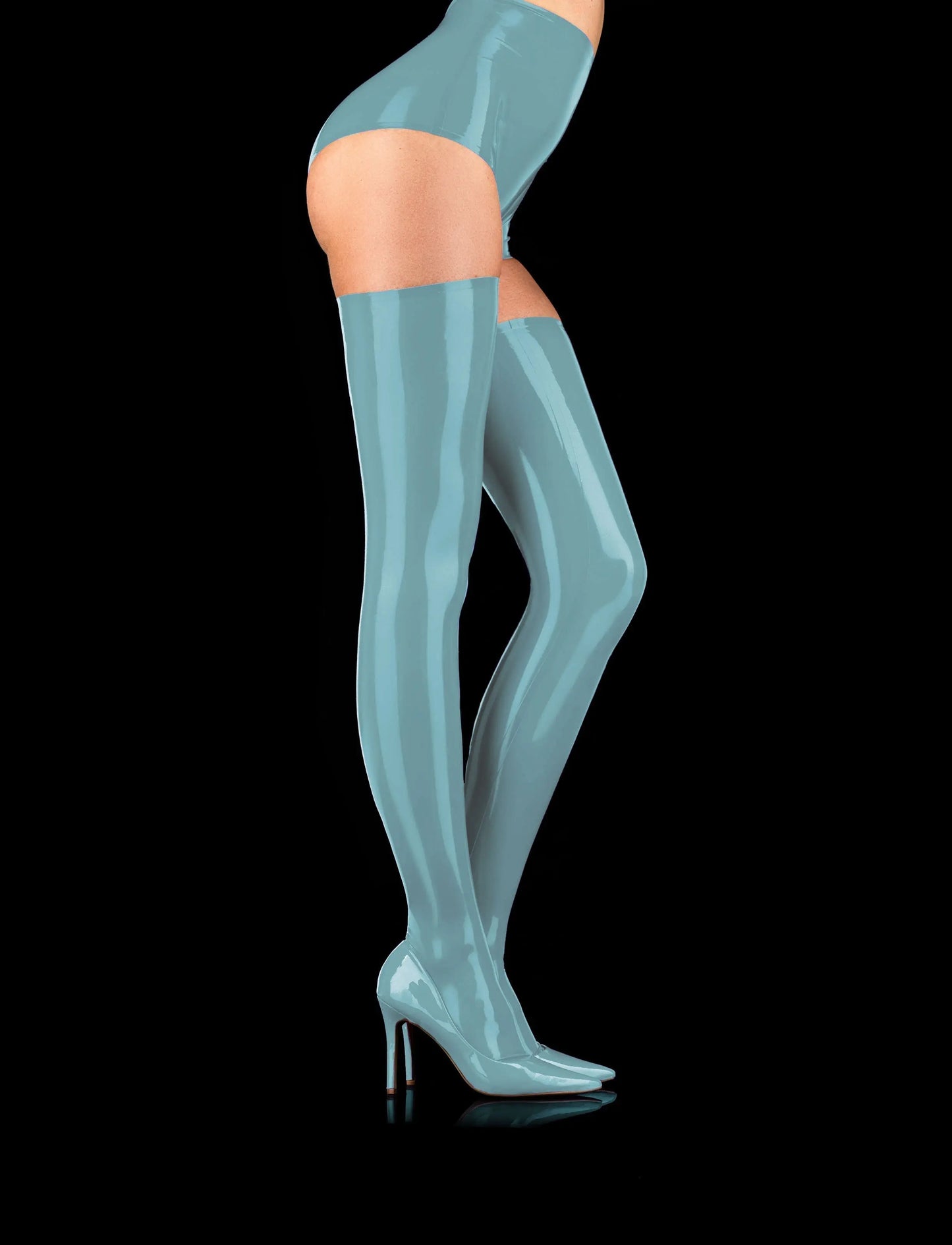 Latex Blue Thigh Highs Honey Birdette