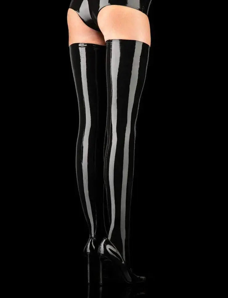 Latex Thigh Highs - Black Lacy Mate