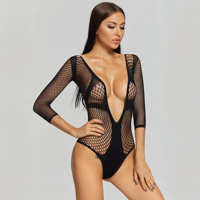 Deep V Fishnet Bodysuit Lavah Intimates