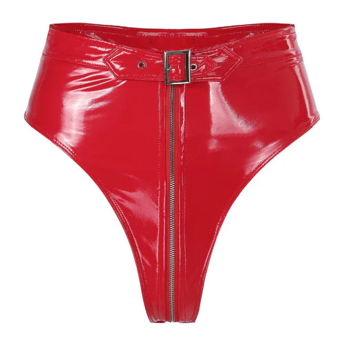 Leather Shorts with Open Crotch Lacy0301