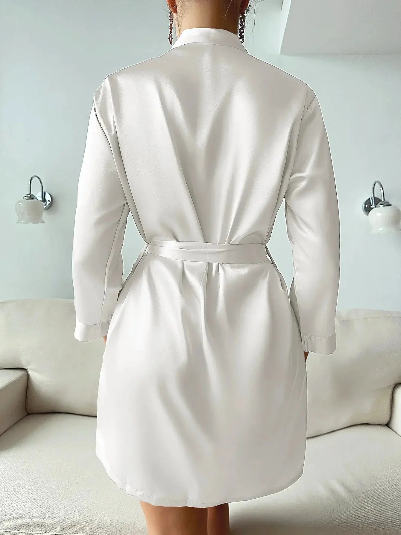 LacyMate™ Sleek Satin Long Sleeve Robe Lacy Nighty