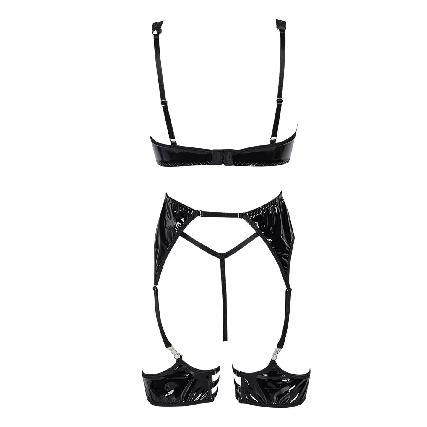 LacyMate™ Latex Leather Lingerie Set Black Pu Lacy Mate