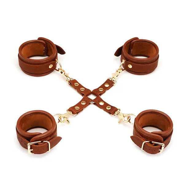 LacyMate™ Brown Leather 4-Way Restraint Set Lavah Intimates