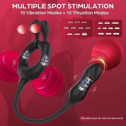 💥2026-4 IN 1 Bunny Massage, Male Sex Toy for Men Couples, 10 Vibrations x 10 Thrustions Remote Control