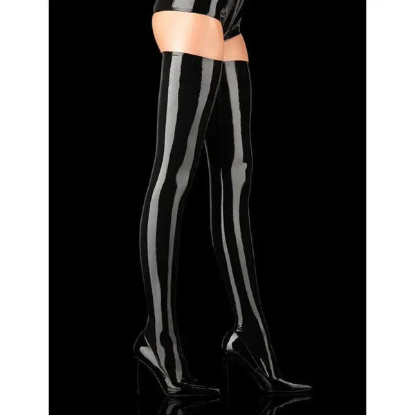 Latex Thigh Highs - Black Lacy Mate
