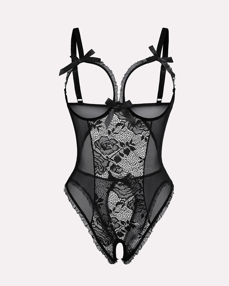 Sexy Flower Lace Mesh Open Crotch One-Piece - LACYMATE Sexy Flower Lace Mesh Open Crotch One-Piece - LACYMATE