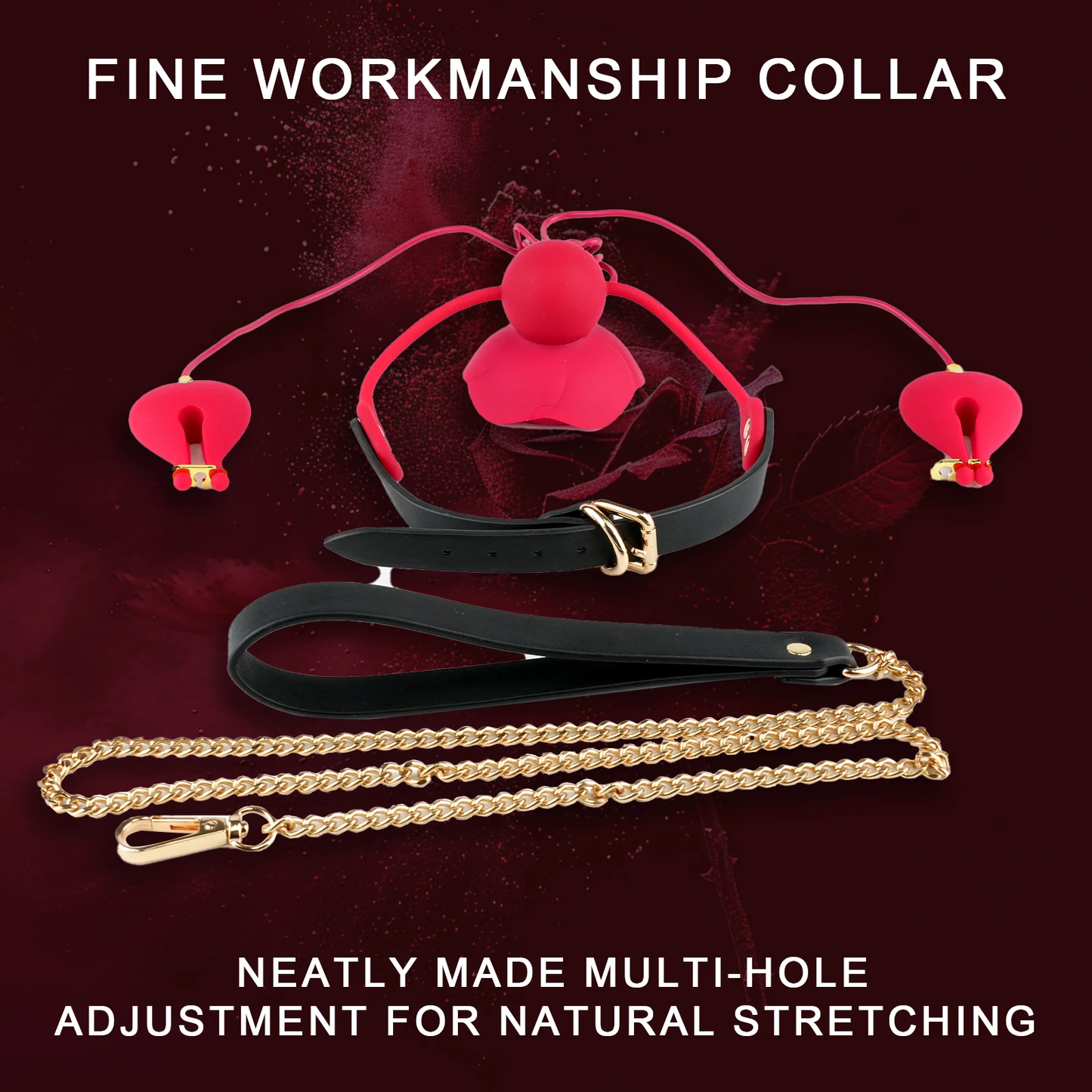 💥2026, Floriss - Rose Nipple Clamp Toys, 2 In 1 Adjustable Rose Necklace Mouth Gag