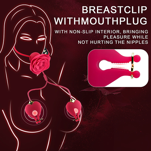 💥2026, Floriss - Rose Nipple Clamp Toys, 2 In 1 Adjustable Rose Necklace Mouth Gag