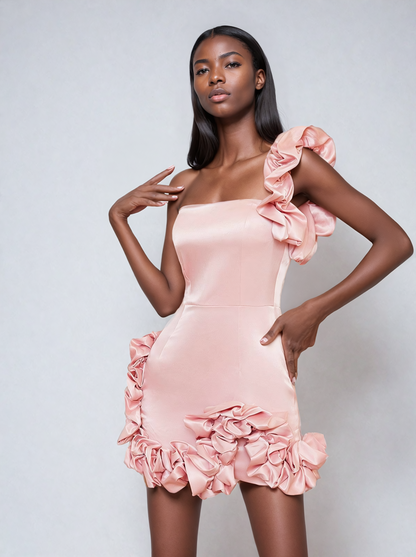 Ezio One Shoulder Ruched Satin Dress