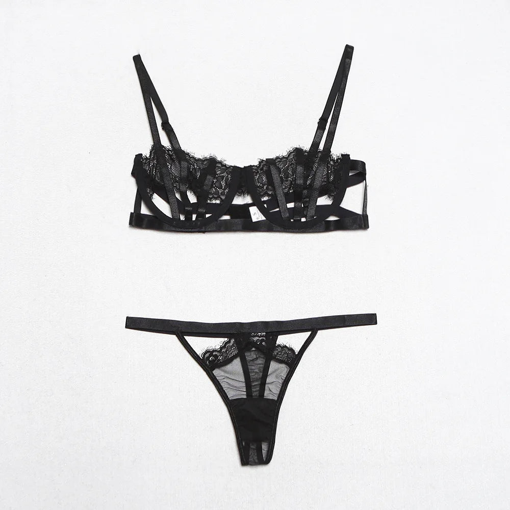 Ellolace Lingerie Set Women's Underwear Set Push up Hollow Out Bra Set Transparent Bralette Erotic Lingerie Female Underwear Set LACYMATE®