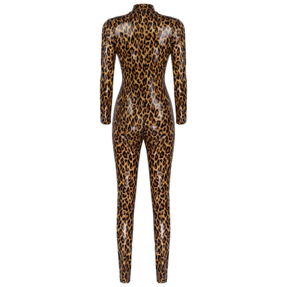 Leopard Print Leather Bodysuit