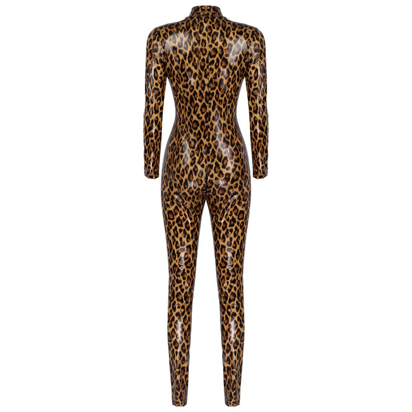 Leopard Print Leather Bodysuit Lacy0301