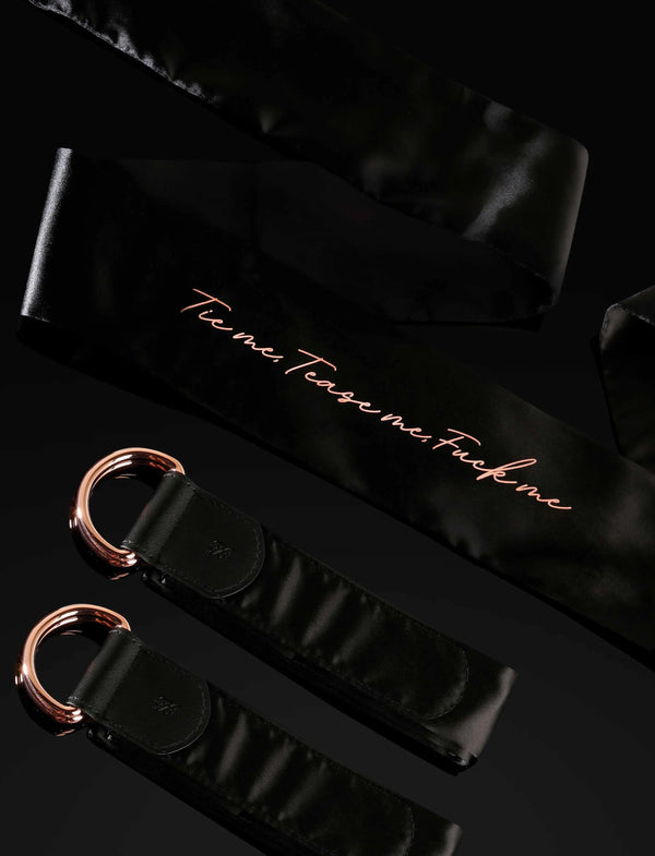 LacyMate™ Deluxe Black Satin Bondage Kit Honey Birdette