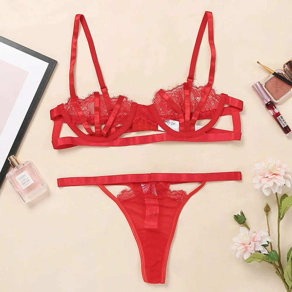 Ellolace Lingerie Set Women's Underwear Set Push up Hollow Out Bra Set Transparent Bralette Erotic Lingerie Female Underwear Set LACYMATE®