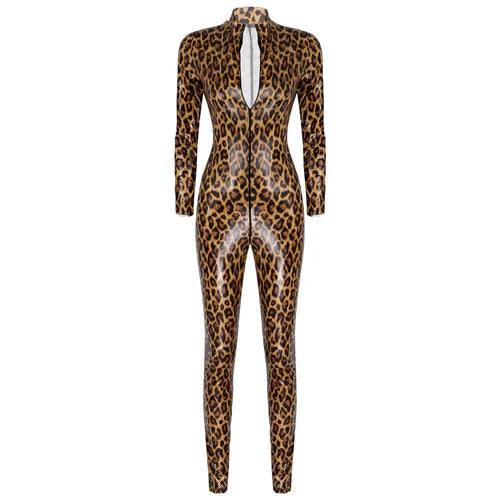 Leopard Print Leather Bodysuit