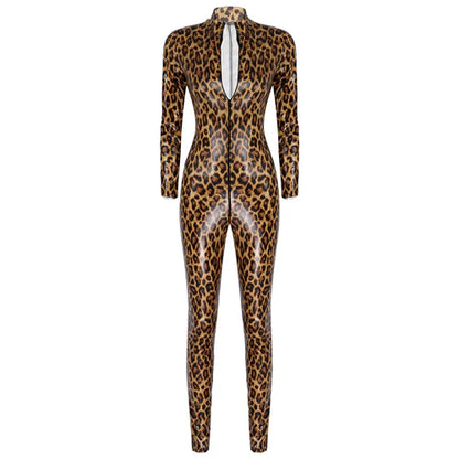 Leopard Print Leather Bodysuit