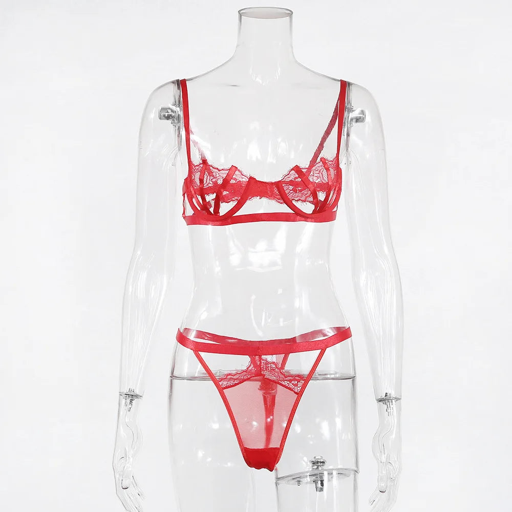 Ellolace Lingerie Set Women's Underwear Set Push up Hollow Out Bra Set Transparent Bralette Erotic Lingerie Female Underwear Set LACYMATE®