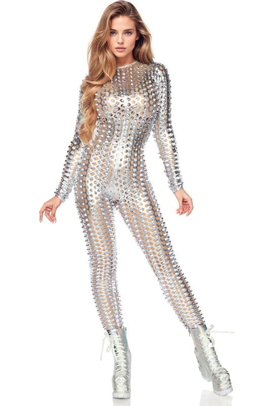 Laser Cut Metallic Catsuit Costume Leg Avenue