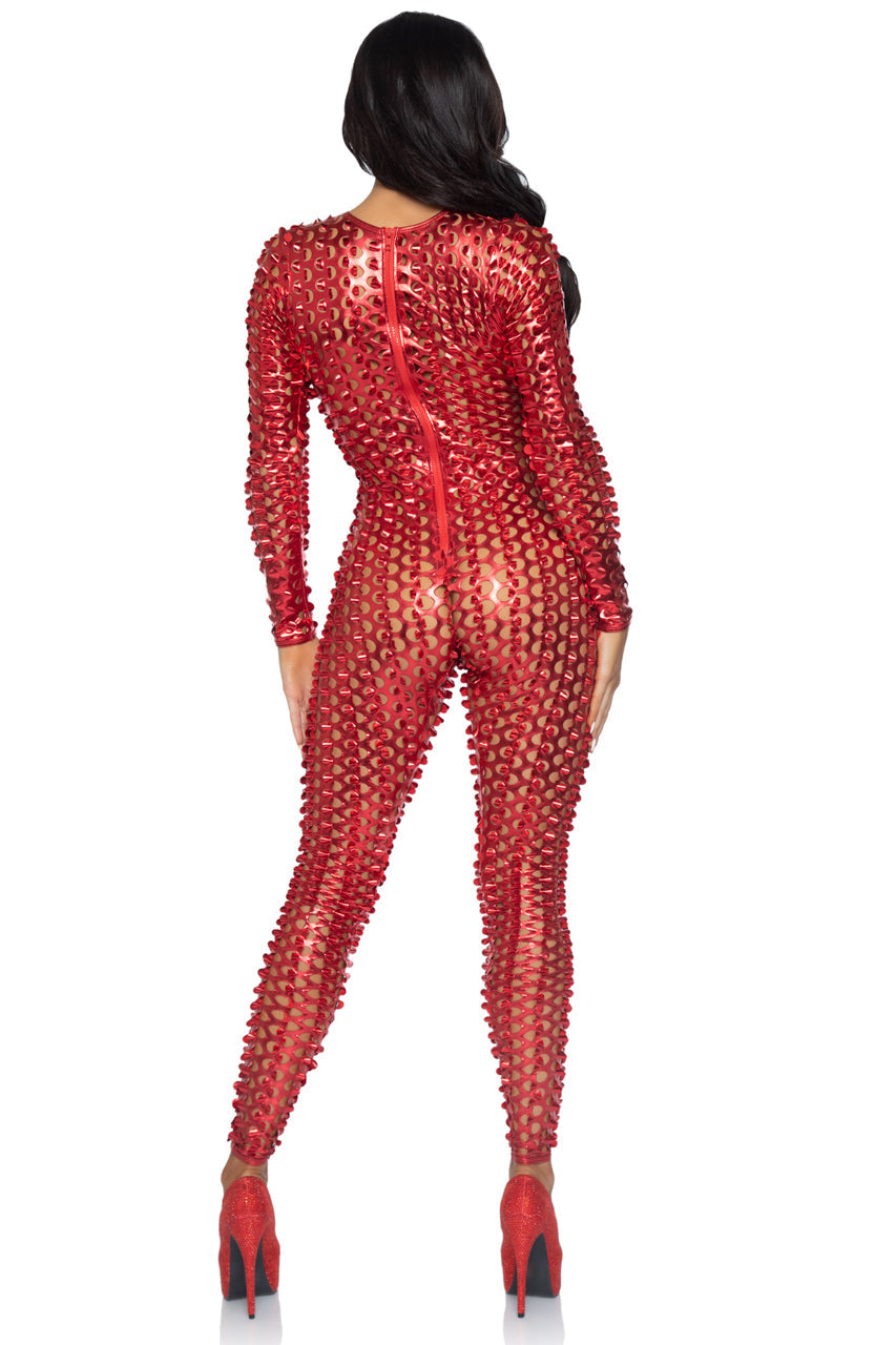Laser Cut Metallic Catsuit Costume Leg Avenue