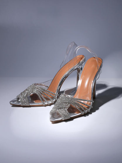 Lumi Crystal Embellished Sandals In Silver (made to order)