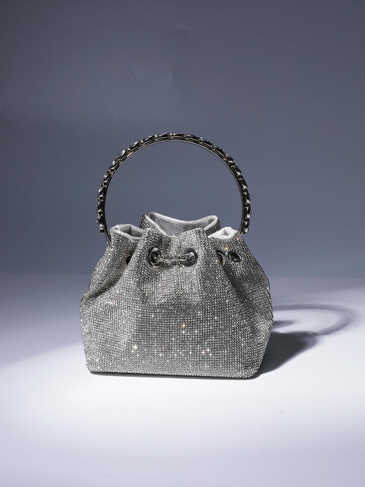 Mattea Crystal Embellished Bucket Bag In Silver