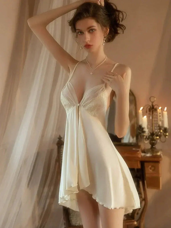 LacyMate™ Julia Sexy Ice Silk Set Lacy Nighty