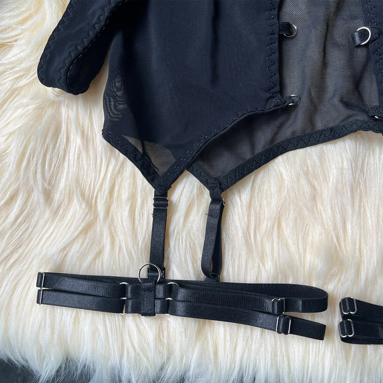 Sensual Lingerie Cut Out Bra Garter Lace Up Bandage Sissy Underwear 4-Piece Exotic Sets Transparent Mesh Intimate