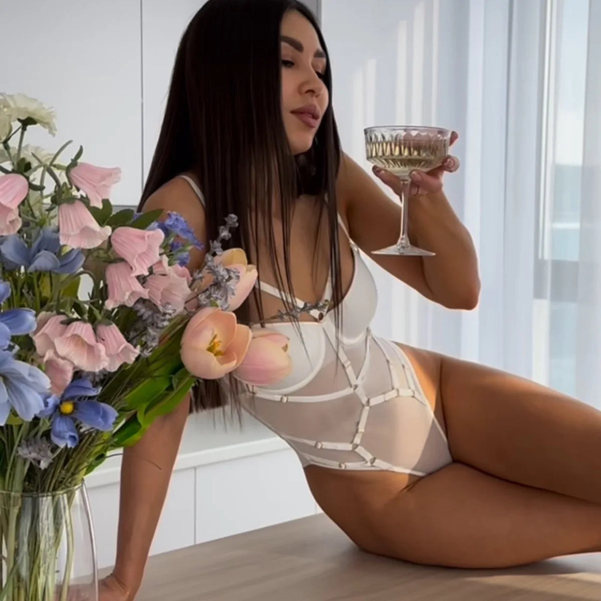 Lace Bodysuit With Garter See Through Bodycon Tops Mesh Seamless One Piece Fantasy Elegant Sexy Lingerie Teddy LACYMATE®