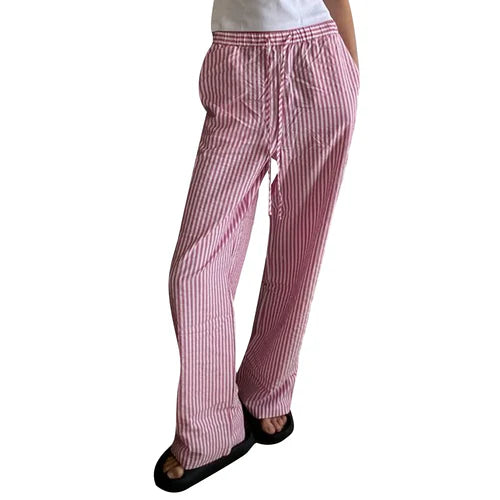 Striped Mid Waist Long Pants