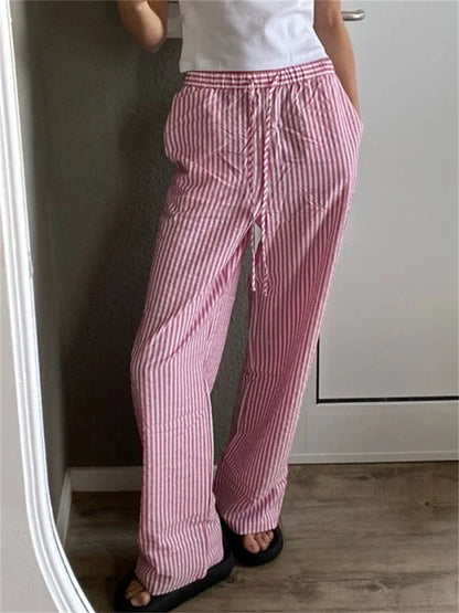 Striped Mid Waist Long Pants