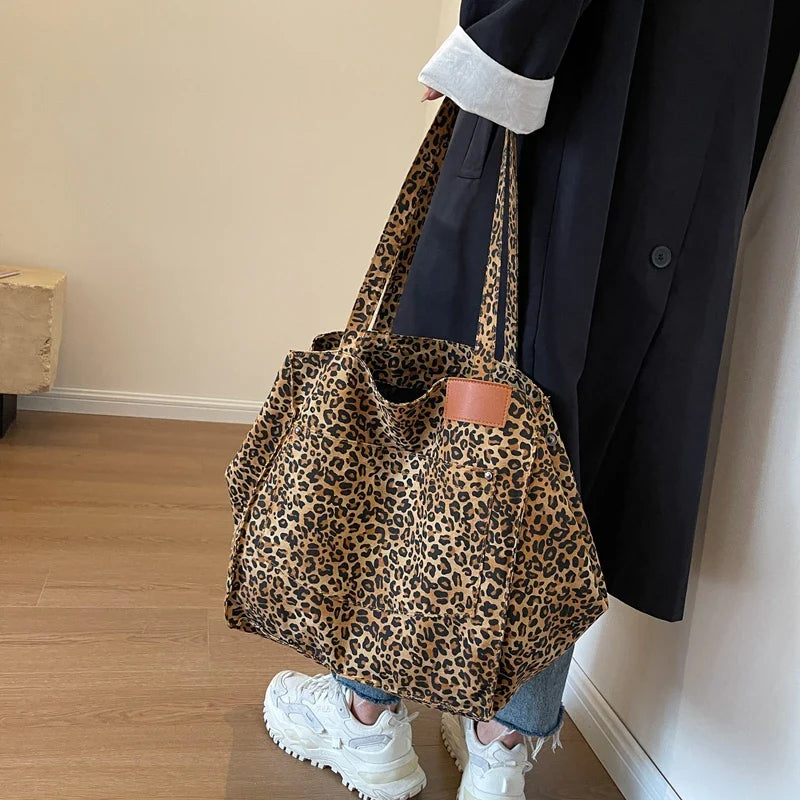 Oversized Leopard Print Shoulder Bag