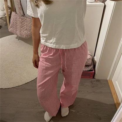 Striped Mid Waist Long Pants