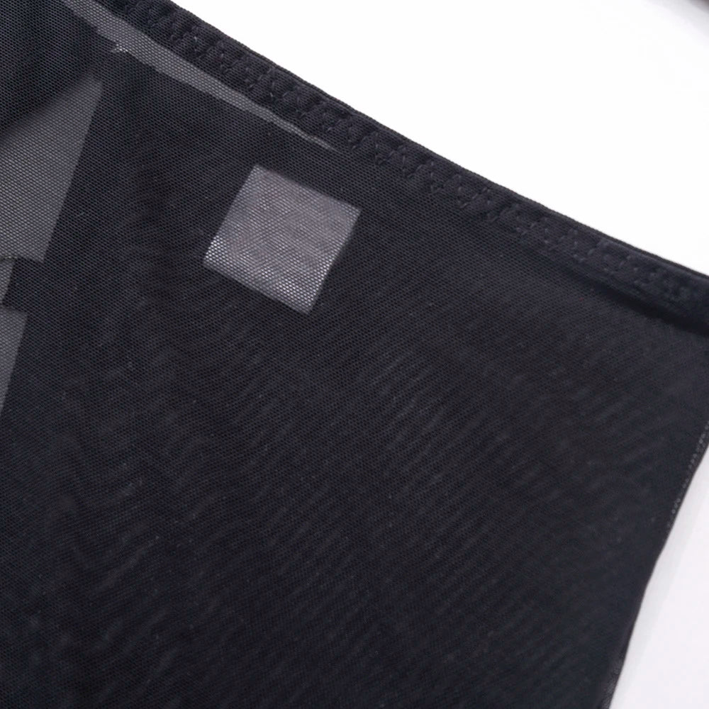 Sensual Lingerie Cut Out Bra Garter Lace Up Bandage Sissy Underwear 4-Piece Exotic Sets Transparent Mesh Intimate