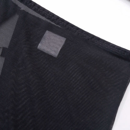 Sensual Lingerie Cut Out Bra Garter Lace Up Bandage Sissy Underwear 4-Piece Exotic Sets Transparent Mesh Intimate