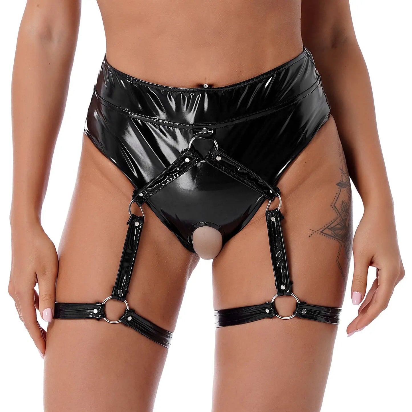 LacyMate Crotchless Garter Panties - Black - LACYMATE LacyMate Crotchless Garter Panties - Black - LACYMATE