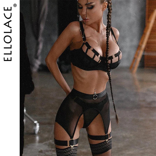 Sexy Hot Lingerie Luxury Hollow Out Exotic Sets With Garters Half Cup See Through Transparent Bra Underwear Women Set LACYMATE®