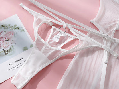 Ruffle Erotic Lingerie Transparent Lace Fancy Underwear Lifting Bolt Sensual Outfit Sheer Mesh Sissy Exotic Sets