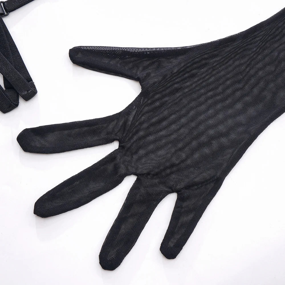 Sensual Lingerie Cut Out Bra Garter Lace Up Bandage Sissy Underwear 4-Piece Exotic Sets Transparent Mesh Intimate