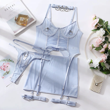 Ruffle Erotic Lingerie Transparent Lace Fancy Underwear Lifting Bolt Sensual Outfit Sheer Mesh Sissy Exotic Sets