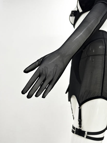 Sensual Lingerie Cut Out Bra Garter Lace Up Bandage Sissy Underwear 4-Piece Exotic Sets Transparent Mesh Intimate