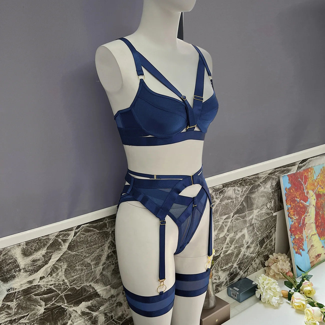 Sexy Lingerie For Fine Women Navy Blue Sex Suit See Through Crotchless LACYMATE Sexy Lingerie For Fine Women Navy Blue Sex Suit See Through Crotchless LACYMATE