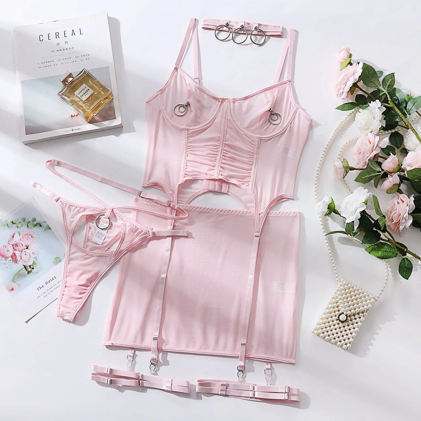 Ruffle Erotic Lingerie Transparent Lace Fancy Underwear Lifting Bolt Sensual Outfit Sheer Mesh Sissy Exotic Sets