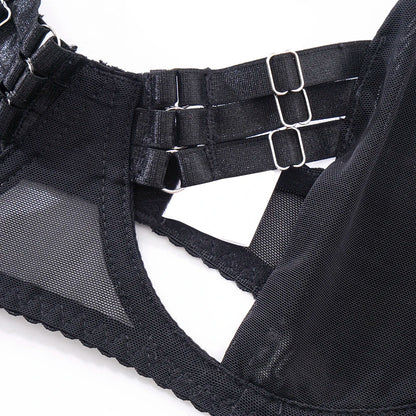 Sensual Lingerie Cut Out Bra Garter Lace Up Bandage Sissy Underwear 4-Piece Exotic Sets Transparent Mesh Intimate