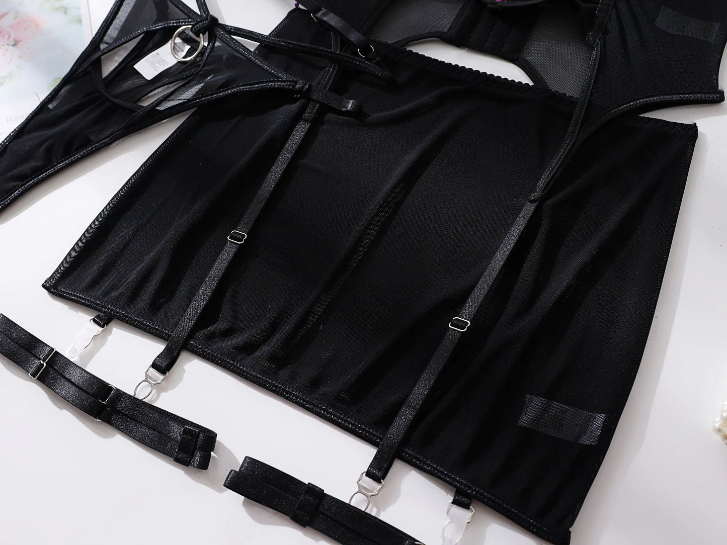 Ruffle Erotic Lingerie Transparent Lace Fancy Underwear Lifting Bolt Sensual Outfit Sheer Mesh Sissy Exotic Sets