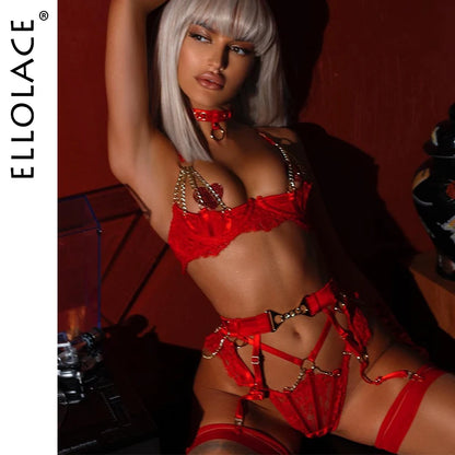 Fancy Lingerie Luxury Lace Push Up Half Cup Bra With Chain Hot Sexy Red Delicate Underwear Valentine Sissy Intimate LACYMATE®