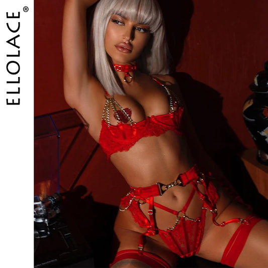 Fancy Lingerie Luxury Lace Push Up Half Cup Bra With Chain Hot Sexy Red Delicate Underwear Valentine Sissy Intimate LACYMATE®