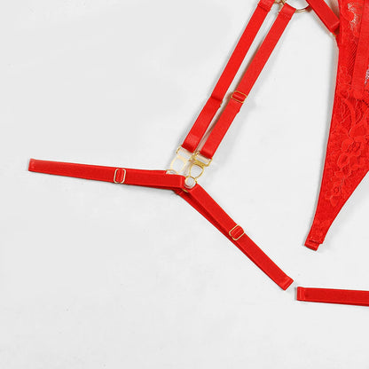 Fancy Lingerie Luxury Lace Push Up Half Cup Bra With Chain Hot Sexy Red Delicate Underwear Valentine Sissy Intimate LACYMATE®