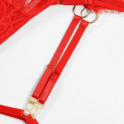 Fancy Lingerie Luxury Lace Push Up Half Cup Bra With Chain Hot Sexy Red Delicate Underwear Valentine Sissy Intimate LACYMATE®