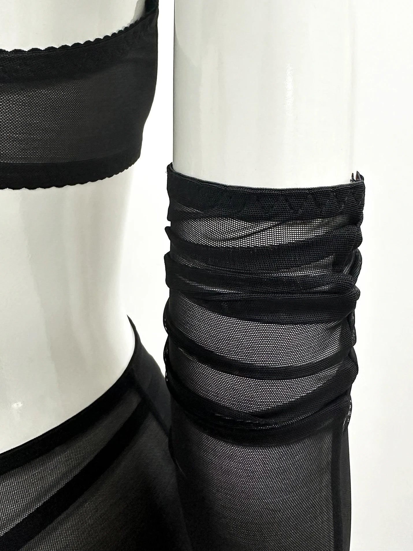 Sensual Lingerie Cut Out Bra Garter Lace Up Bandage Sissy Underwear 4-Piece Exotic Sets Transparent Mesh Intimate